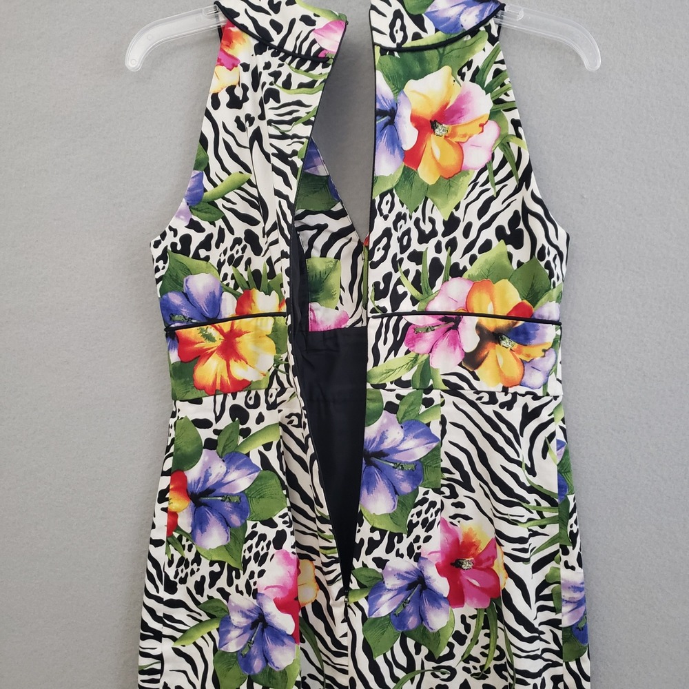 Madison Women Size 4 Tropical Floral Animal Print Sheath Dress V-Neck Cotton Mix - Picture 10 of 15